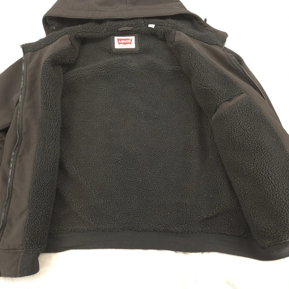 Levis Jacket Mens XL Black Sherpa Lined Hooded Zip Coat Winter‎ Workwear Casual